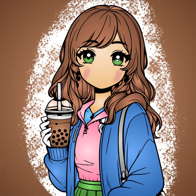 realistic girl with bubble tea in her hand