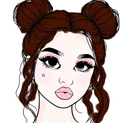 realistic girl with two buns on her hair and lips