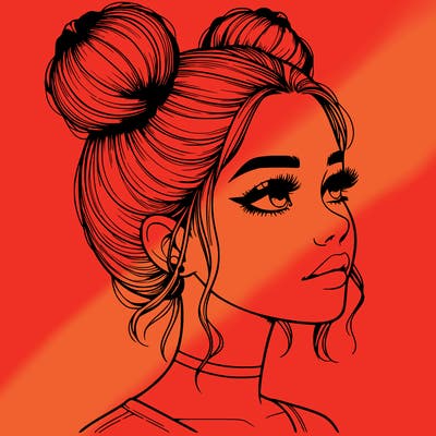 realistic girl with buns on the top of her head