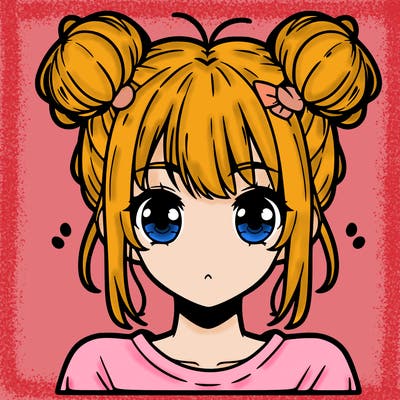 anime girl with two buns on top of her head and bangs