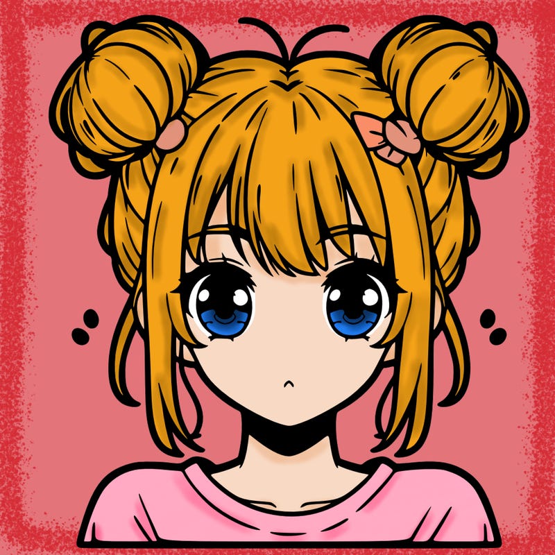 anime girl with two buns on top of her head and bangs