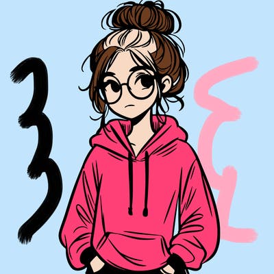 teen girl with a messy bun and glasses wearing a loose hoodie and jeans