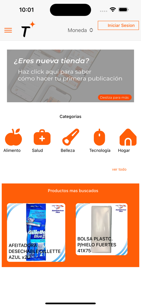 Tour - La schermata principale dell'app Tour, un centro commerciale digitale venezuelano, con categorie di shopping e prodotti in tendenza.