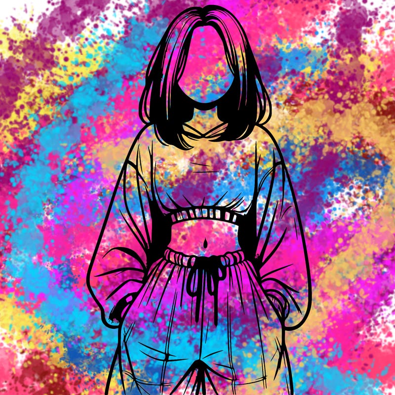 realistic girl faceless with baggy pants and a crop top