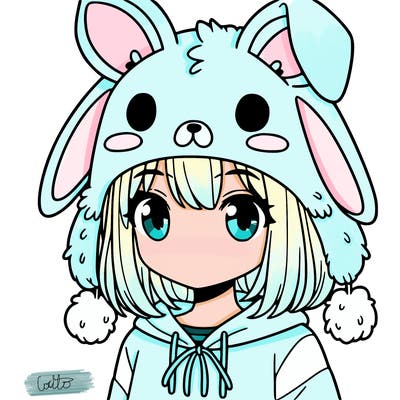 girl with bunny ear and wolf ear hat