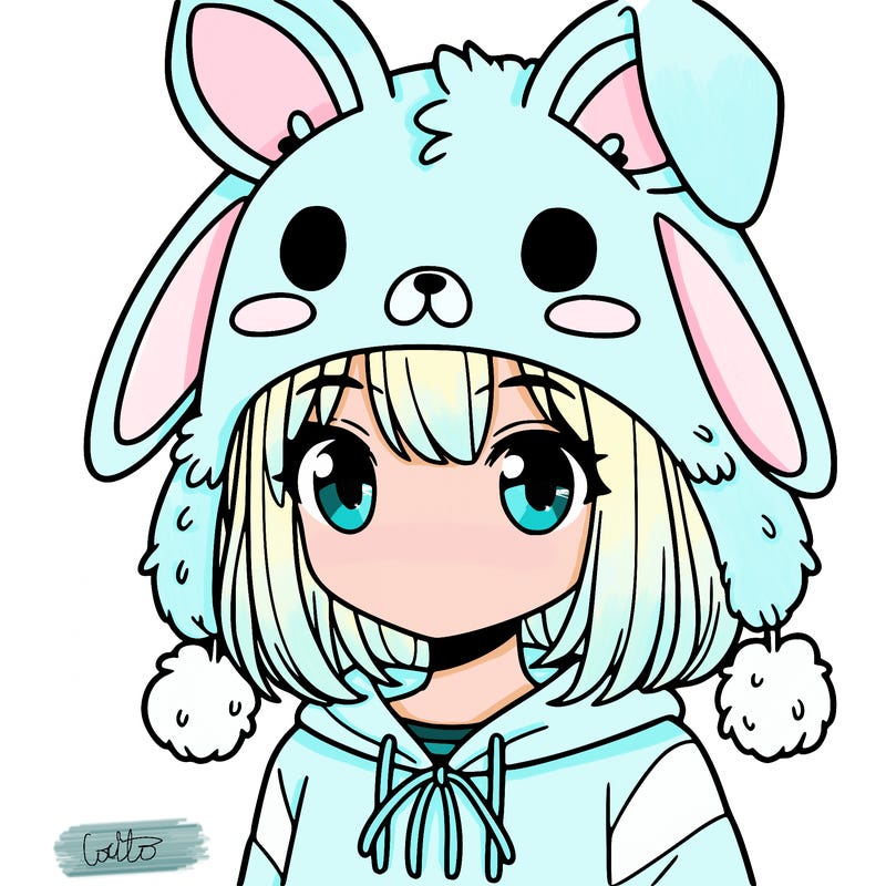 girl with bunny ear and wolf ear hat