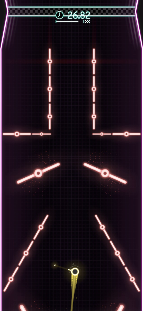 Poosh XL - Gameplay of Poosh XL showing a glowing player character navigating a vertical neon obstacle course