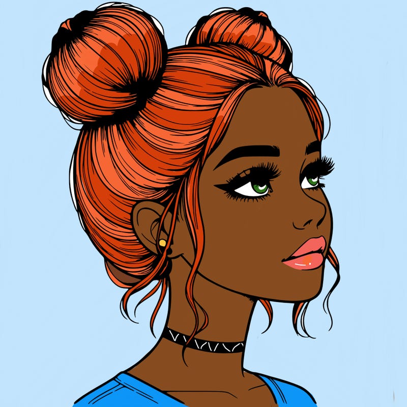 realistic girl with buns on the top of her head
