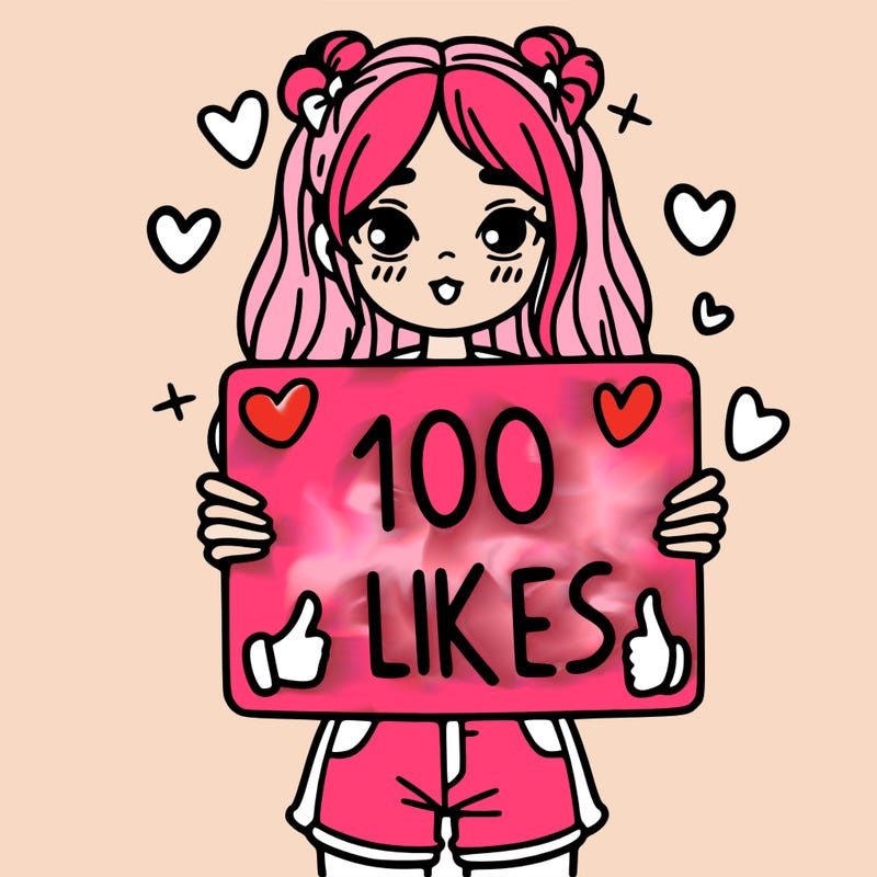 girl holding a sign saying 100 likes