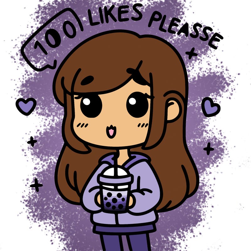 girl holding boba while saying 100 likes please
