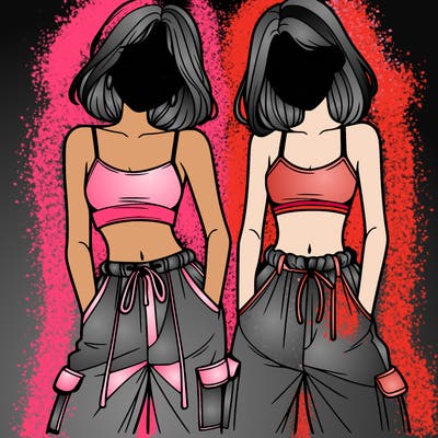 two girls with crop top with baggy pants
