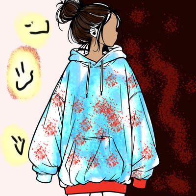 realistic girl with a oversized sweatshirt on and a bun