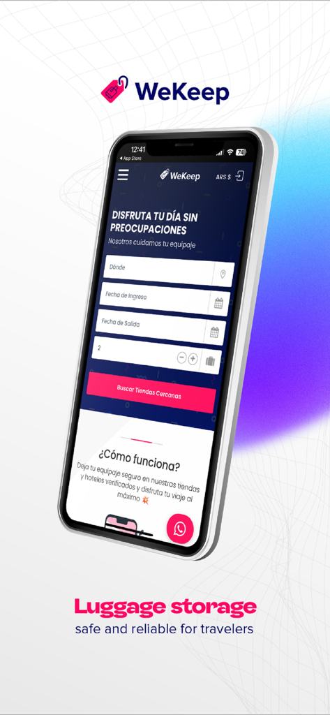 WeKeep: Luggage Storage - Smartphone screen showing the WeKeep app for booking secure luggage storage