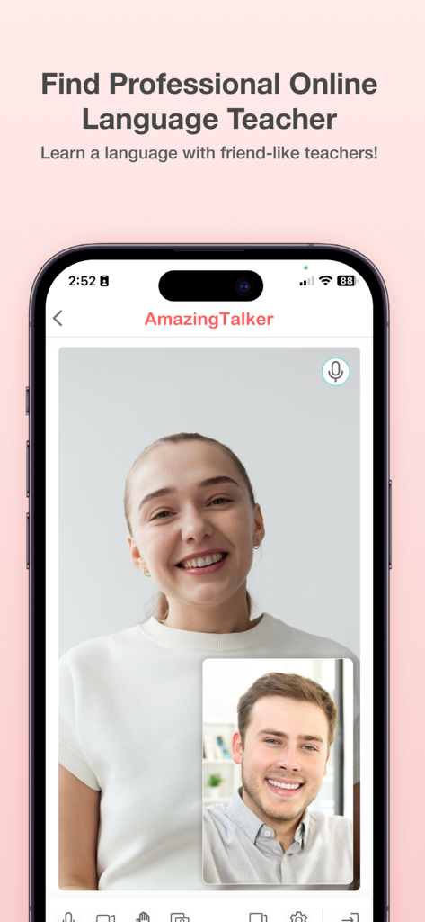 AmazingTalker: Learn Languages - Uma aula de vídeo 1-on-1 entre um professor de idiomas profissional e um aluno no aplicativo móvel AmazingTalker.