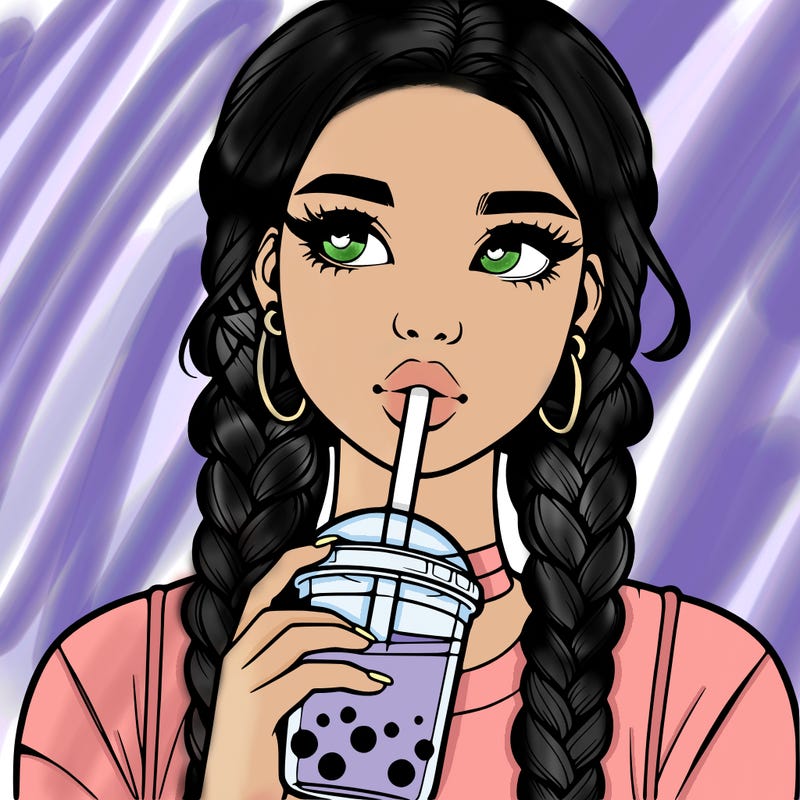 realistic girl with braided hair drinking boba