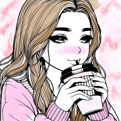 realistic girl drinking coffee