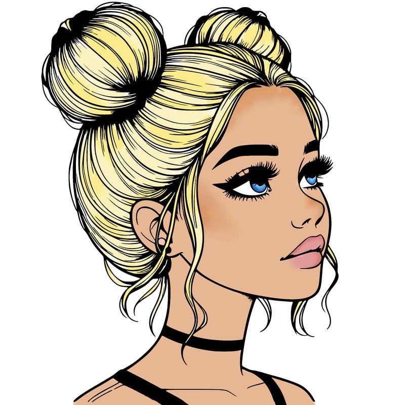 realistic girl with buns on the top of her head