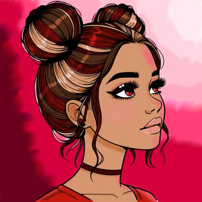realistic girl with buns on the top of her head