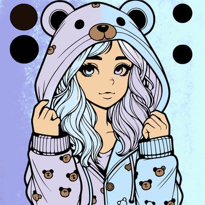 realistic girl in a animal pjs hoodie