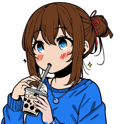 manga character drinking boba