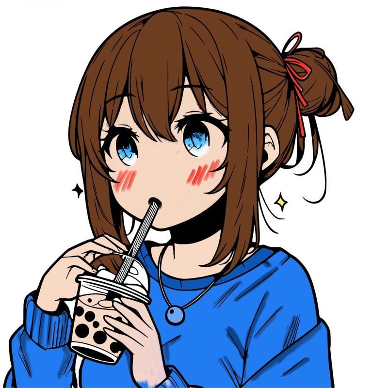 manga character drinking boba