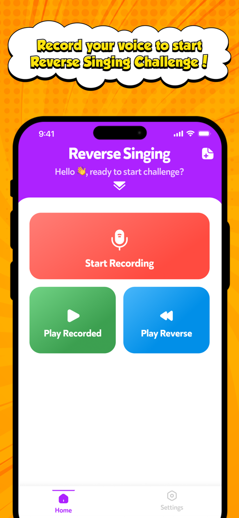 Interface of the Reverse Audio Play Challenge app showing recording and playback controls