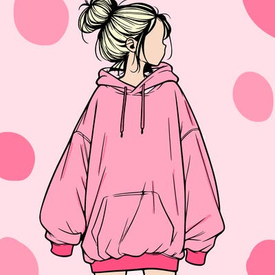 realistic girl with a oversized sweatshirt on and a bun