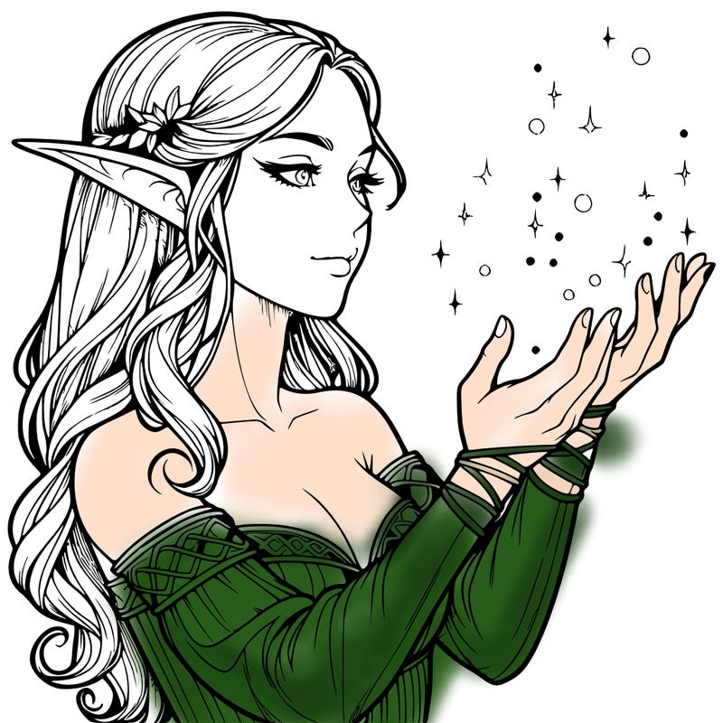 realistic elf girl doing magic