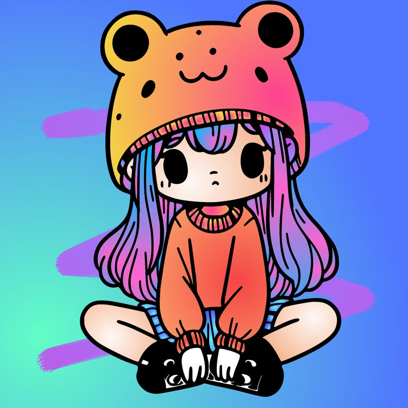 a girl wearing a frog hat and some frog socks