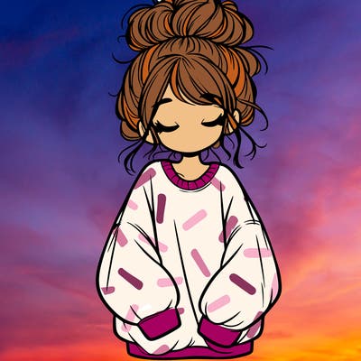 girl with baggy sweatshirt and messy bun