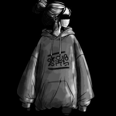 realistic girl with a oversized sweatshirt on and a bun