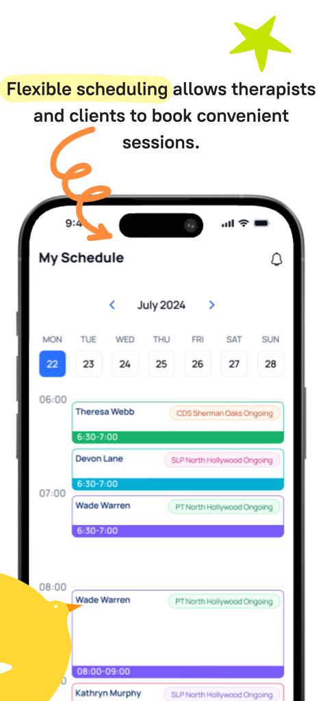Therappy App - Interface do aplicativo Therappy mostrando a agenda diária de um terapeuta e os horários de consulta