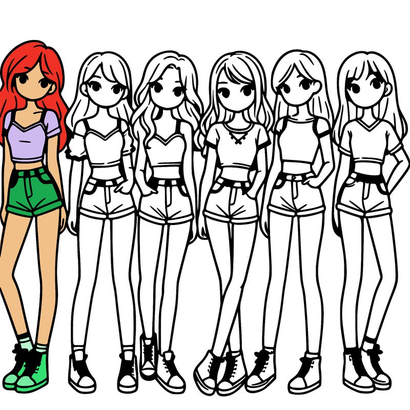 a group of girls wearing crop tops and shorts