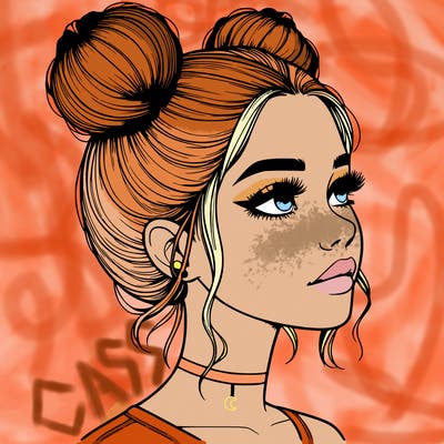 realistic girl with buns on the top of her head