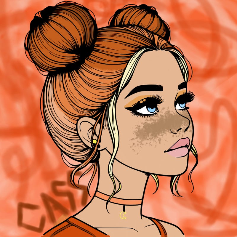 realistic girl with buns on the top of her head