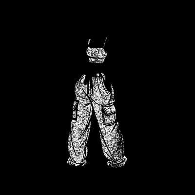 girl in baggy pants crop top and long hair