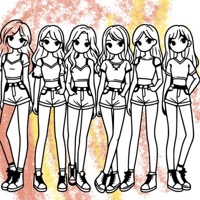 a group of girls wearing crop tops and shorts