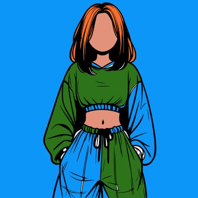 realistic girl faceless with baggy pants and a crop top