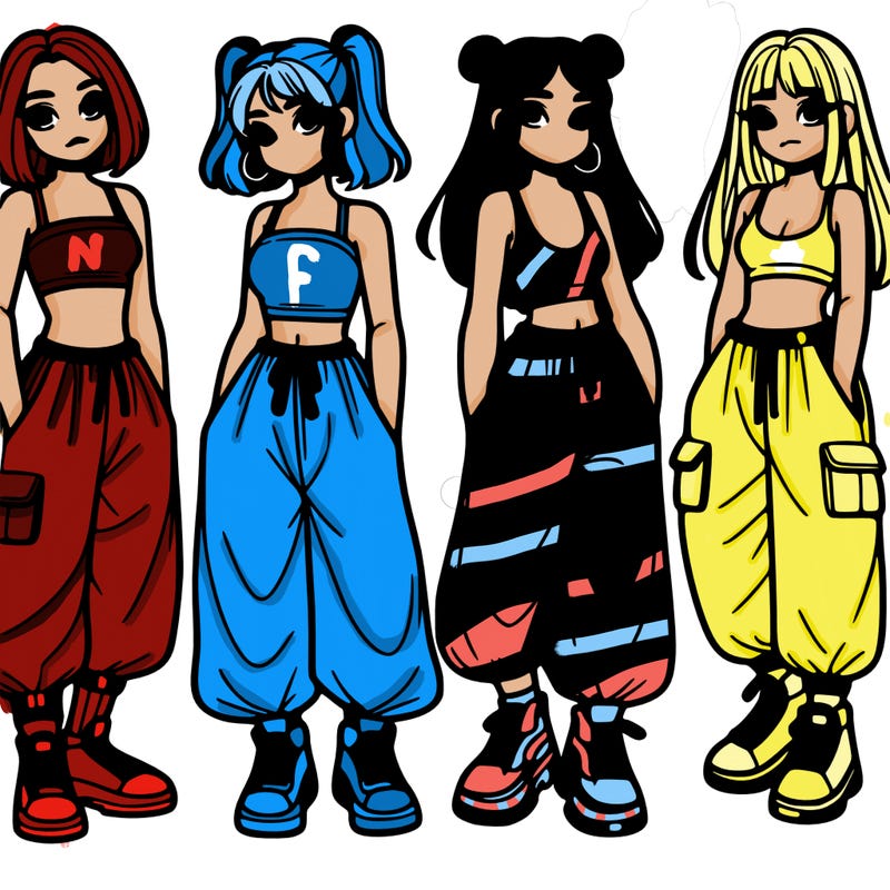 girls with crop top with baggy pants