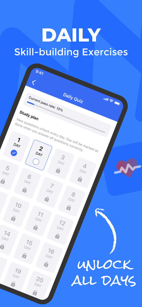 WCC Exam: Wound Care Prep 2026 - Interface of the WCC Exam app showing a daily study plan for wound care certification prep.