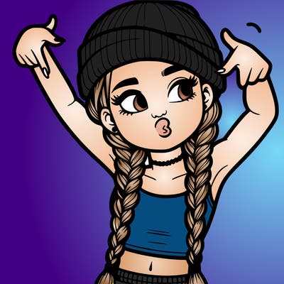 realistic teenage girl with braids and a beanie and crop top doing 🫶🏼