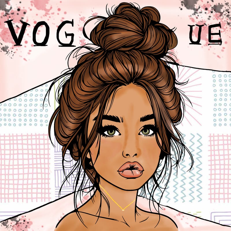 realistic girl with a messy bun and she has lips