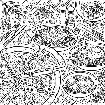 Dive into a delicious world of Italian cuisine with this Pizza & Pasta coloring page, specially designed for seniors. Featuring large print and engaging details, it offers a wonderful way to relax and stimulate creativity.