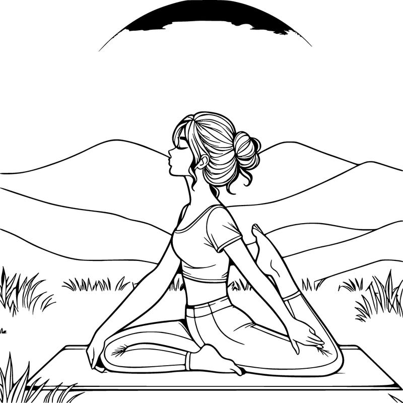 realistic girl doing yoga in front of a sunset