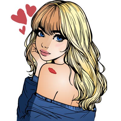 realistic girl with bangs looking over her shoulder