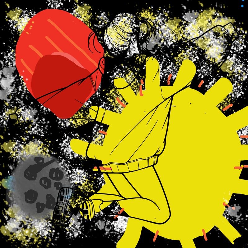 realistic girl jumping with a bun and oversized sweatshirt