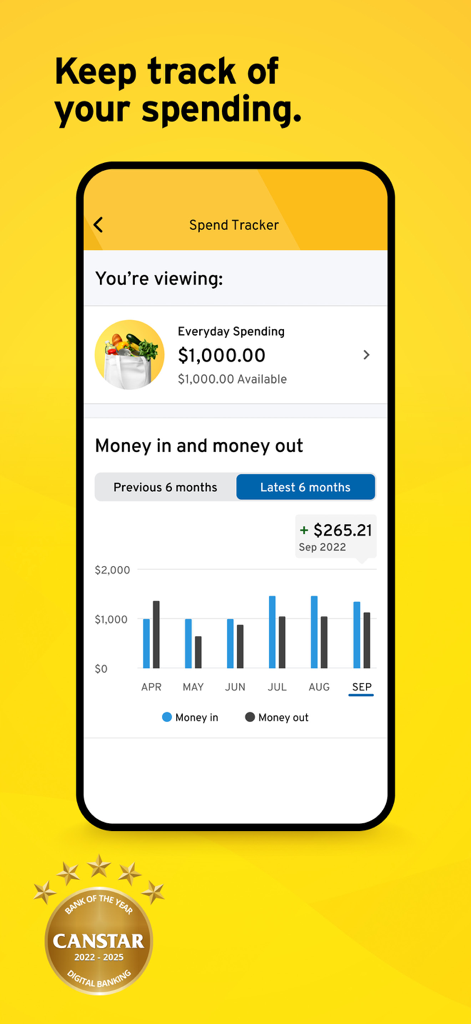 ASB Mobile Banking - ASB Mobile Banking app spend tracker interface showing monthly income and expenses chart
