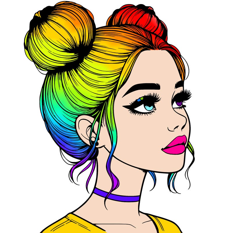realistic girl with buns on the top of her head
