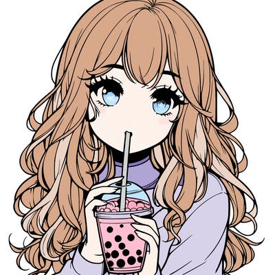 realistic girl drink a boba