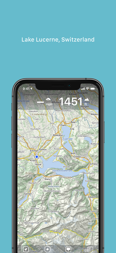 Topographic map of Lake Lucerne Switzerland in the MapOut app